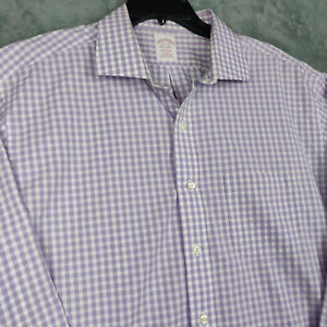 Brooks Brothers Madison Men's Shirt 17.5-36 Purple Gingham Plaid Supima Non-Iron