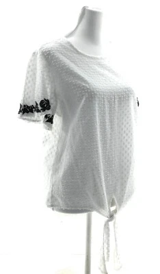 Blusa blanca para mujer Tea Rose manga corta cuello redondo pulóver talla pequeña Foto 1 de 3