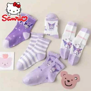 Girls Kuromi Socks Sox Purple Pink 5 pr 6-8 Years Stretch Knit NEW 163 - Picture 1 of 2
