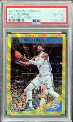 Paul George #/25 Yellow Laser, 2018 Panini Donruss #117, PSA 10 - GEM MINT - Image 1 of 2