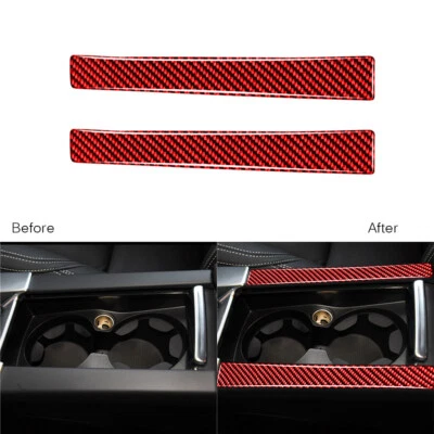Para Volvo S60 V60 2010-17 Rojo Fibra de Carbono Consola Portavasos de Agua Cubierta Borde Foto 1 de 4