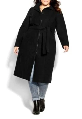 NEW CITY CHIC LONG WINTER COAT BLACK M 18 - Image 1 of 4