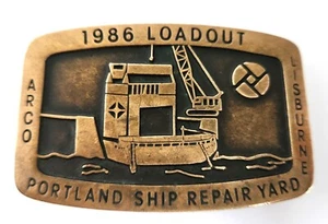ARCO Lisburne Portland Ship Repair Yard 1986 Loadout Gürtelschnalle Messing Handarbeit - Bild 1 von 12