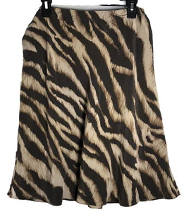 Gonna floreale Ann Taylor marrone stampa animalier 100% seta con fodera in poliestere taglia 10-256 - Foto 1 di 10