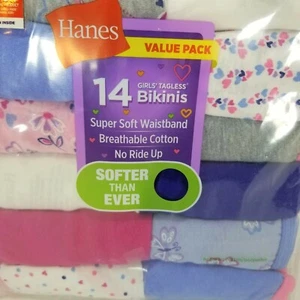 Hanes Girls Tagless Bikini Underwear Panties 14 Pack Sizes 6 - 16 Choose Size - Picture 1 of 10