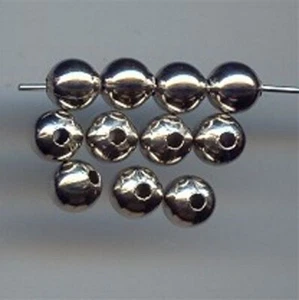 36 VINTAGE SILVER PLATED METAL SMOOTH 6mm. ROUND LARGE HOLE BEADS 4421A - Picture 1 of 1