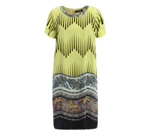 ETRO Milano Lime Multicolor Geometric Paisley Wool Short Sleeve Shift Dress 40 S - Picture 1 of 10