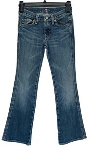 7 FOR ALL MAN KIND Jeans Girl's Sz 10 Blue Distressed A Pocket Flare Lowrise Y2K - Picture 1 of 10