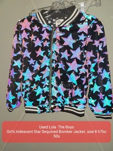 Used Lola The BoysGirl's Iridescent Star Sequined Bomber Jacket. size 8... - Picture 1 of 3