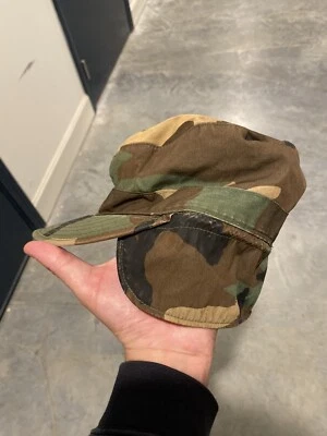 US Military Hat Size 7 1/4 Camouflage Patrol Cap Ear Flap Woodland Camo VTG - Image 1 of 4