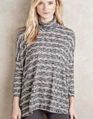 Anthropologie Postmark Knit Sweater Top Womens S Striped Turtleneck Gray Shirt - Image 1 of 4