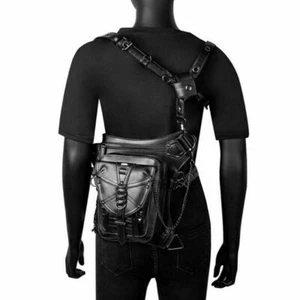 Vintage Steampunk Gothic Waist Bag Motorcycle Leg Hip Pack Leather Rock Belt Bag - Picture 1 of 6