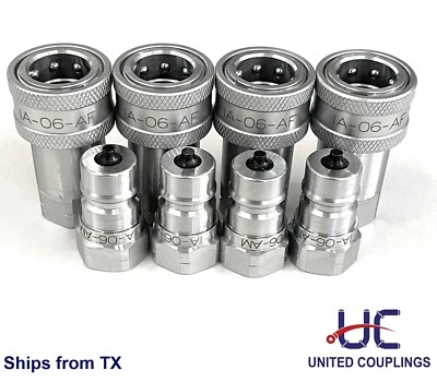 UNITED COUPLINGS 4 sets, 3/8" NPT, ISO-7241-1-A Coupling Hydraulic Quick Disconnect