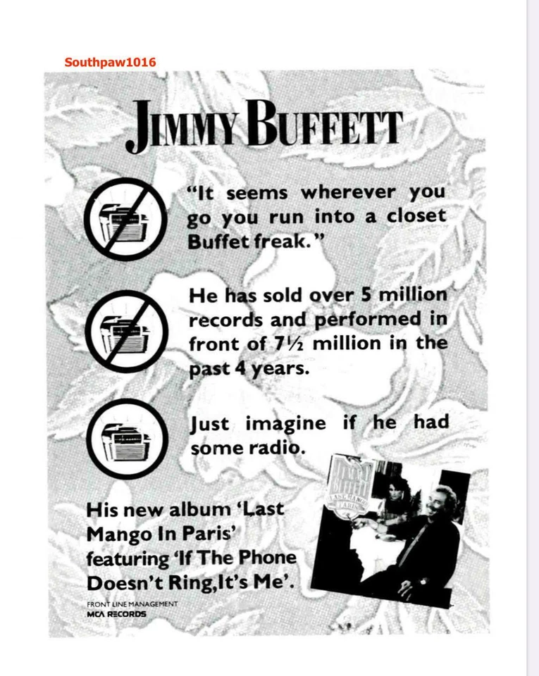 1985 Jimmy Buffett "Last Mango In Paris" Album Release Industry Promo Ad RePrint - Image 1 of 1