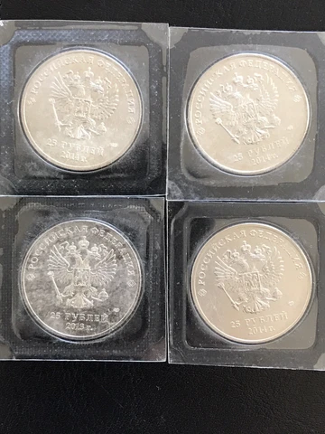 Russia 25 roubles all 4 coins Sochi Olympics emblem and mascots UNC 2014 Cover