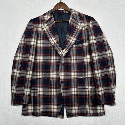Vintage 60s 70s TownCraft JC Penneys Plaid Blazer Sports Coat Jacket Size 38R - Image 1 of 4