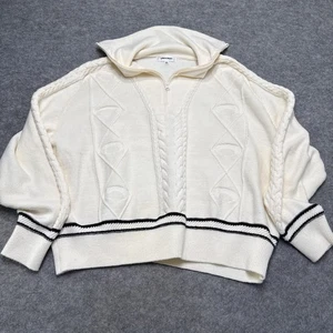 VIGOSS Cable-Knit Sweater In Cream Zip Up Neck - Foto 1 di 6
