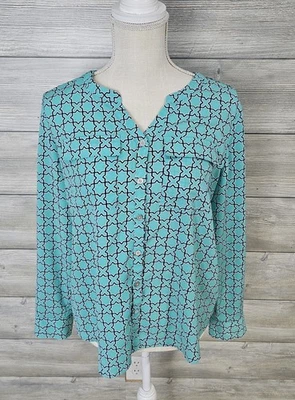 Croft & Barrow Womens Blue Button Up Blouse Top Long Sleeve Size Petite PM - Image 1 of 4