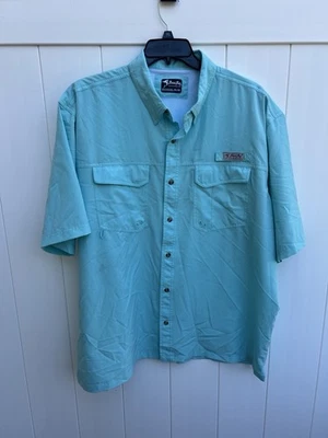Bimini Bay Vented Fishing Shirt Men 2XL Aqua Blue Short Sleeve Outdoor Quick Dry - Image 1 of 4