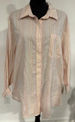 Camisa con botones de manga larga a rayas GAP para mujer talla XXL venta al por menor $59,99 Foto 1 de 4