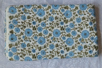 NO TARRIF CHARGES 100%✅ZK_168 Hand Block Floral Print 100%Cotton 1 Yard Fabric - Image 1 of 4