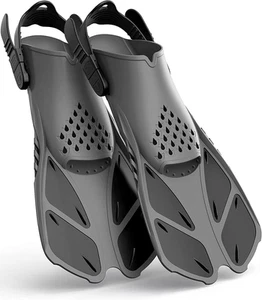 Snorkel Fins Adjustable Buckles Open Heel Swim Flippers Travel Size Short Swim F - Picture 1 of 12