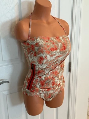 Michael Kors 12 Orange Multi Bandeau Soft Cup 1 Pce Swimsuit NWT  - Image 1 of 4