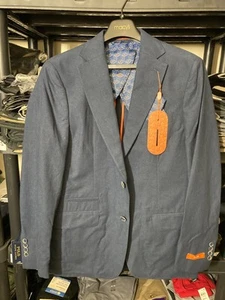 Tallia Men's Linen/Cotton Solid Slim Fit Blazer in Indigo-Size Medium 36-38R - Picture 1 of 12