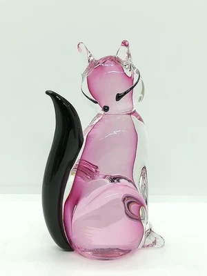 Murano 艺术玻璃猫雕像粉色黑色 5 — 第 1/4 张图片