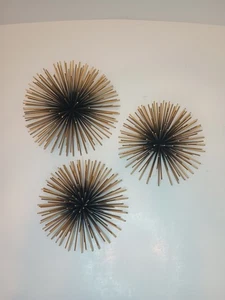 Vintage MCM Atomic Metal Wall Decor Starburst Sea Urchin Set Of Three - Picture 1 of 6