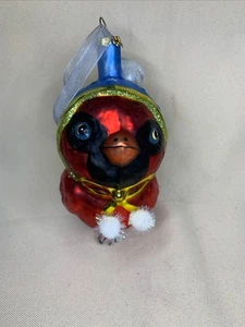 Glass Red Bird Christmas Ornaments Cardinal 5” Scarf Hat Pom Poms Muffs - Picture 1 of 6