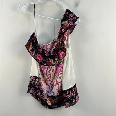Blusa Top Grande Lily Blanca Mujer Rosa Negra Floral Tejida Un Hombro 13595 Foto 1 de 4