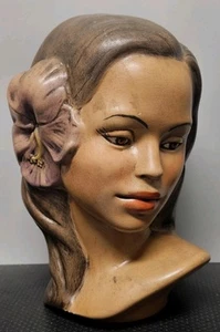 Escultura de tiza busto hawaiano estilo marwal de colección rosa hibisco MCM - Imagen 1 de 16