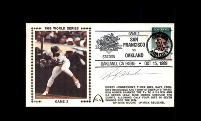 Rickey Henderson PSA ADN Firmado 1989 Primer Día Cubierta Caché FDC 1989 Serie Mundial Foto 1 de 2