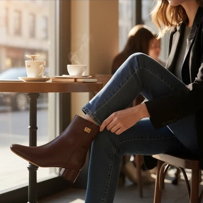 Franco Sarto Clásico Elegante Botas Botines Tacón Redondo TALLA 8,5 M MARRÓN  Foto 1 de 4