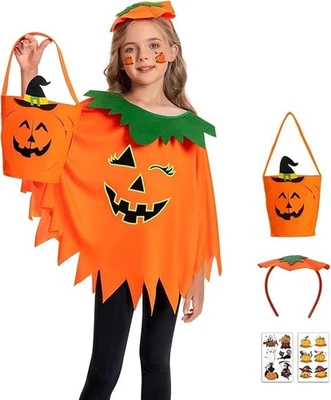 5PCS Halloween Pumpkin Costume for Youth Glow in the Dark Pumpkin Poncho - Image 1 of 4