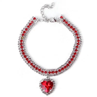 Rhinestone Cat Dog Necklace Luxury Kitten Kitty Collar with Heart Diamond Bling - image 1 of 4