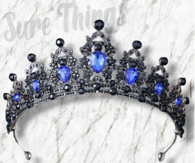 Tiara gótica azul negra corona nupcial princesa reina graduación regalo diadema de metal real Foto 1 de 2