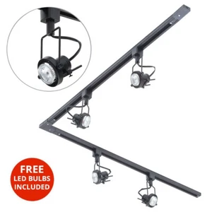 Litecraft 2M L Shape Track Light With 4 Greenwich Fixture & LED Bulbs - Black - Picture 1 of 4