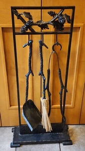 Iron Branch & Pinecone Fireplace Tool Set of 3 Black - Picture 1 of 22