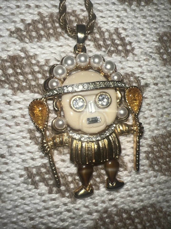 Vintage  KJL signed AZTEC  WARRIOR  WITH Kenneth Lane Gold 30” CHAIN - Image 1 of 4