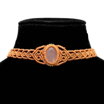 Collar colgante de piedra de macramé trenzado de cristal hecho a mano tejido de hilo joyería Foto 1 de 4