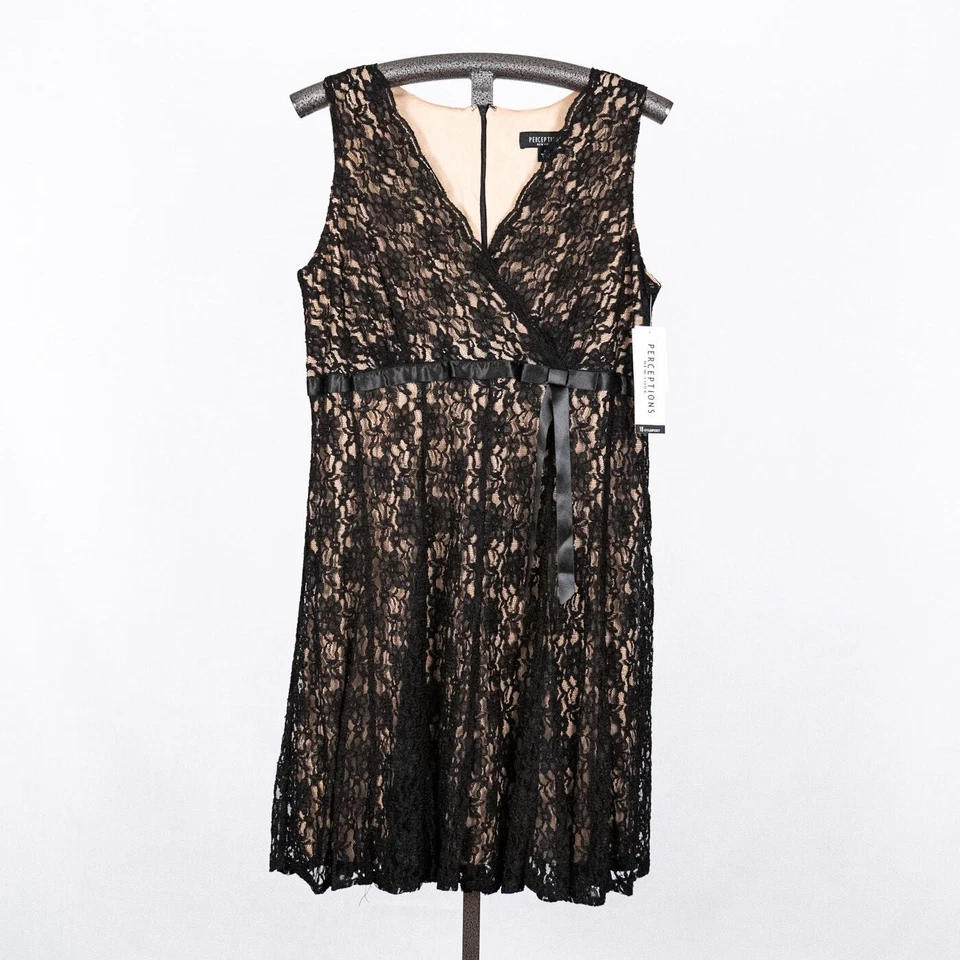 Vestido de encaje floral negro sin mangas con acento de lazo de satén pin up hada romántico 18 Foto 1 de 4