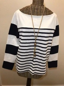 BANANA REPUBLIC - NWT DARK BLUE BEIGE STRIPE BLOUSE - S - Foto 1 di 3