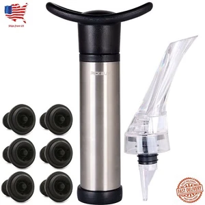 Wine Vacuum Pump Sealer - Aerator Pourer Saver Vacuum Pump + 6 Silicone Sealers - Picture 1 of 8