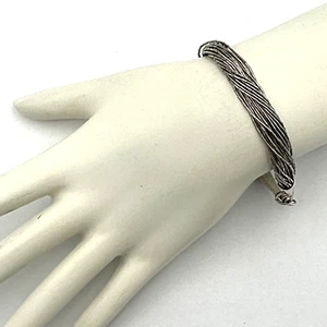 LIQUID SILVER 7.5" bracelet - 25 strands 925 sterling 8.8 oz vtg Native Am style - Picture 1 of 6