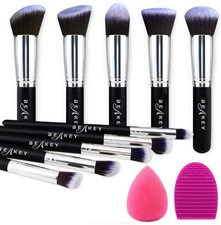 ✅ SET PENNELLI MAKE UP TRUCCO PROFESSIONALI CON SPUGNETTA + BRUSH POLVERE CREME