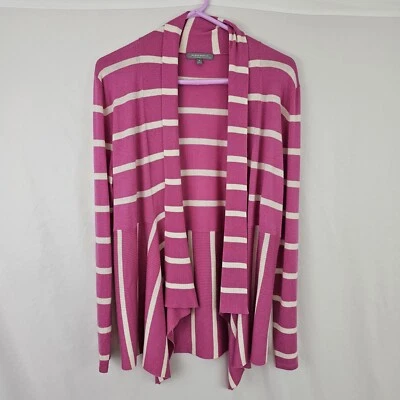 Cárdigan Suéter Neiman Marcus Seda Cachemira Frente Abierto Rosa Blanco Rayas Grande Foto 1 de 4