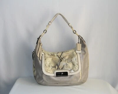 Coach 16809 Kristin Python & Silver Linen Large Hobo Bag - Image 1 of 4
