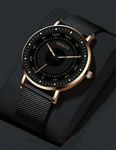 Ladies Women Quartz Wrist Watch Watches with Mesh Strap... Black & Gold Gift UK - Picture 1 of 2